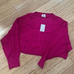 NWT Hippie Rose Fuchsia Cable Knit Sweater
